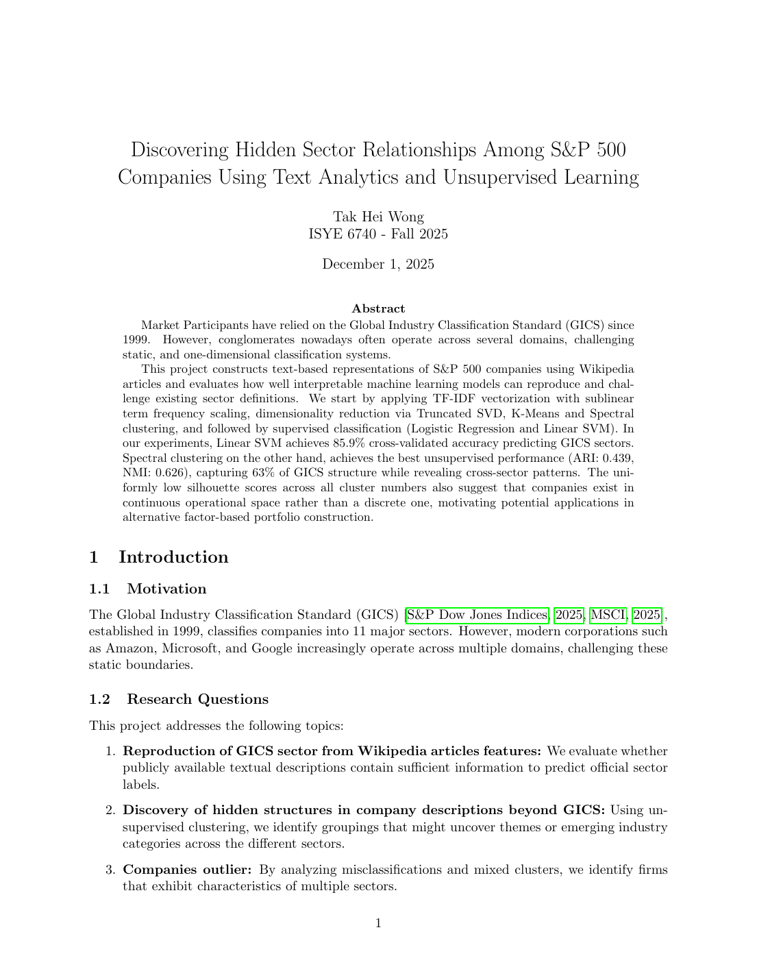 S&P 500 Sector Discovery (Text Analytics)